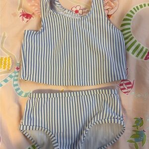 Ruffle Butts Blue and White Striped Kids Bikini